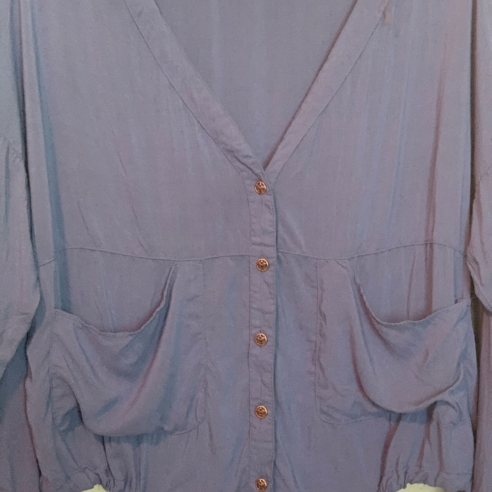 Entro Blue Rayon Button Down Pocket Top - image 3